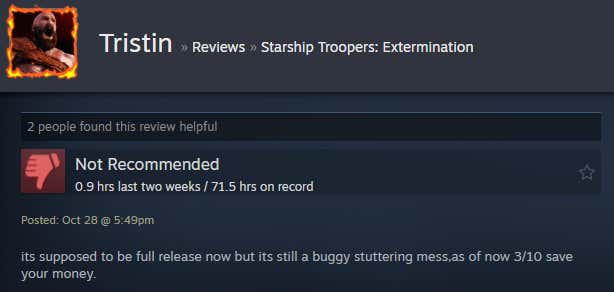 Image of an article titled Starship Troopers: Extinction from a Steam review